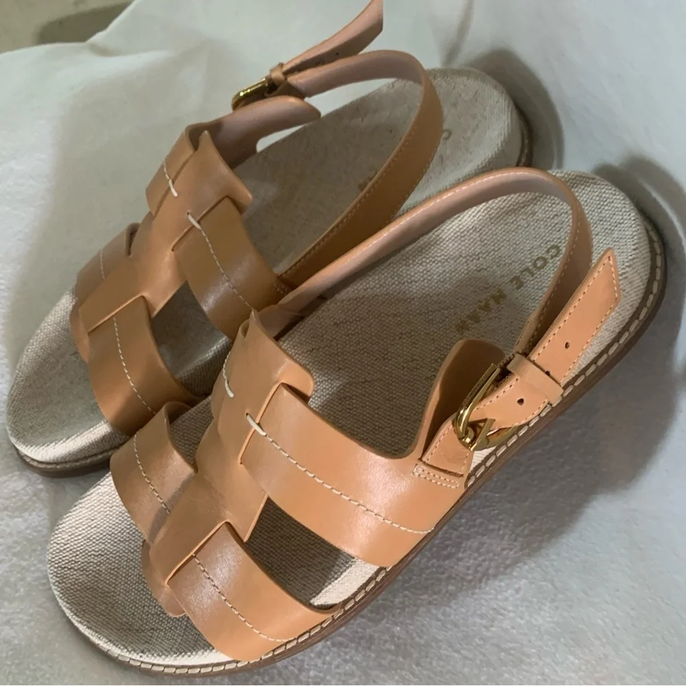 COLE HAAN Marlee Fisherman Footbed Sandals Leather Womens Tan Sz 8 B Open Toe